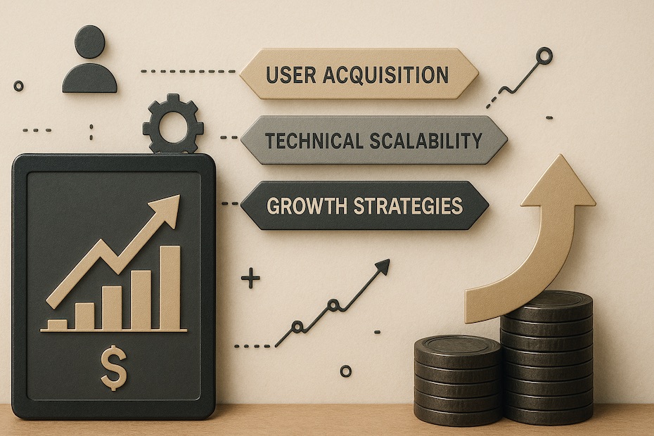 A realistic digital illustration showing fintech product scaling