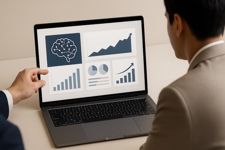 AI-driven financial education visualization with data dashboards and growth analytics.
