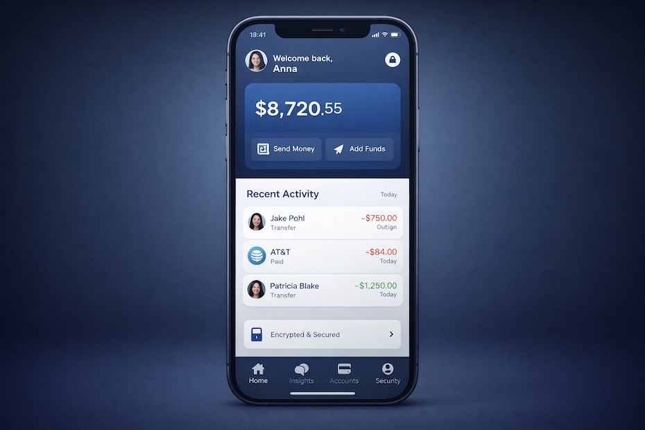 Fintech app interface with clean layout and clear user actions